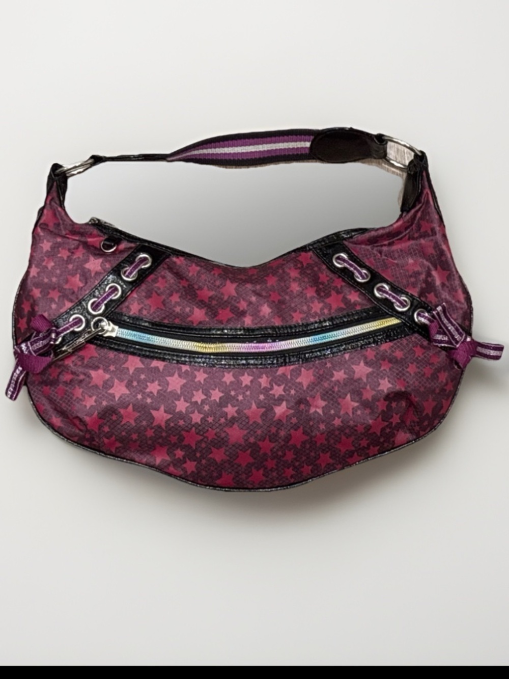 Vintage Y2K Betsey Johnson Star Hobo Shoulder Bag Pink Rainbow Rocker Punk